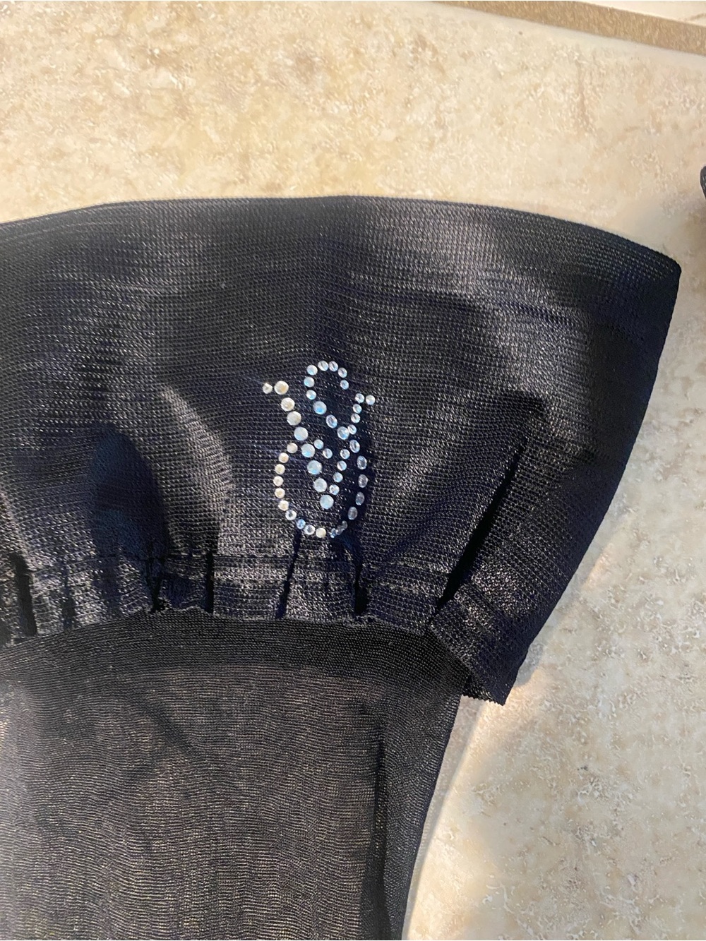 Victoria's Secret Black Rhinestone Logo thigh high stockings